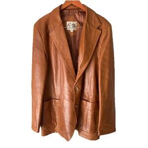 Vintage Remy 100% Soft Leather Jacket 48 L Western Cognac Tan 70s Retro Rock USA